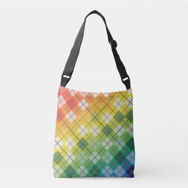 Retro Rainbow Argyle Plaid Check Pattern Crossbody Bag (Front)