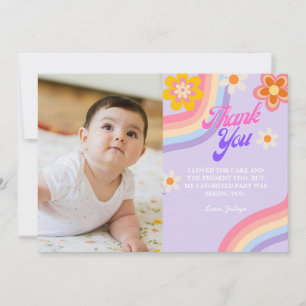  Retro Rainbow Birthday photo Thank You Card