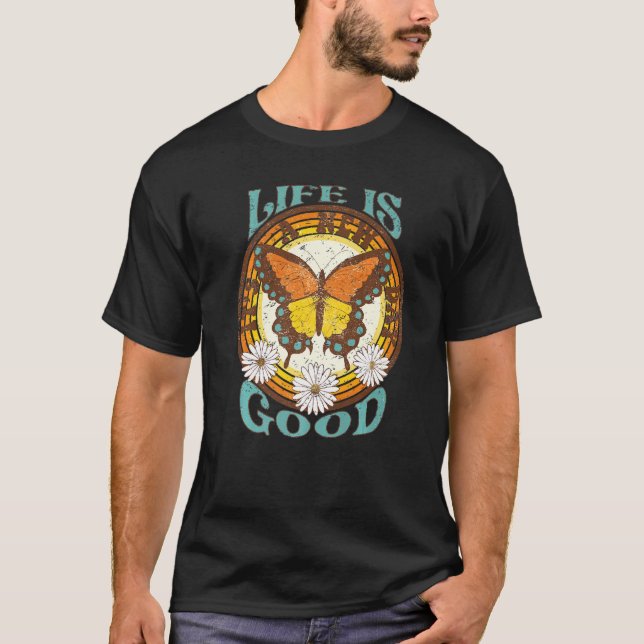 Retro Rainbow Butterfly It's Good Life Hippie Insp T-Shirt (Front)