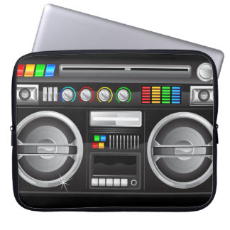 retro rainbow buttons boombox ghetto blaster laptop sleeve