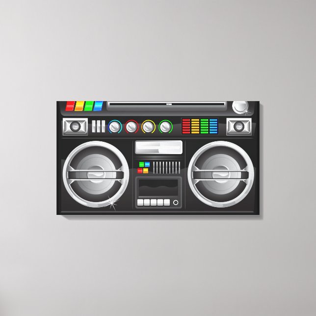 retro rainbow buttons ghetto blaster boom box canvas print (Front)
