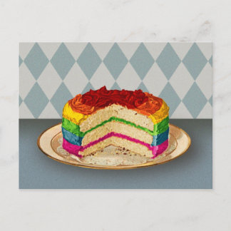 Retro Rainbow Cake Postcard