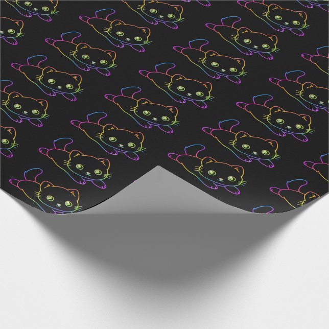 Retro Rainbow Cat Kawaii Animal Magical Kitten Wrapping Paper (Corner)