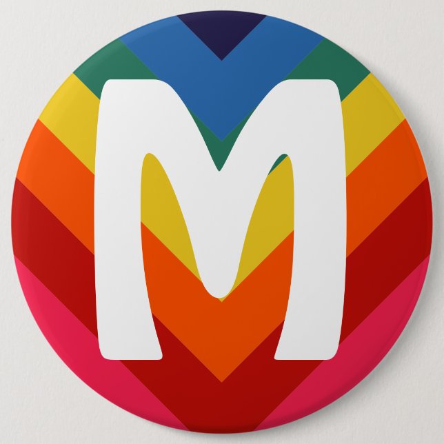 Retro Rainbow Chevron Monogram 6 Cm Round Badge (Front)
