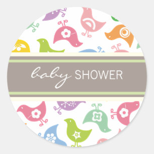 Retro Rainbow Chicks Baby Shower Label / Sticker