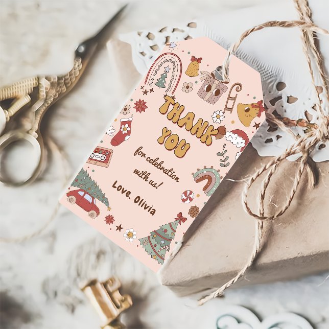 Retro Rainbow Christmas Groovy Birthday Gift Tag (Creator Uploaded)