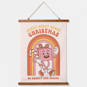 Retro Rainbow Christmas Groovy Holiday Decor Hanging Tapestry