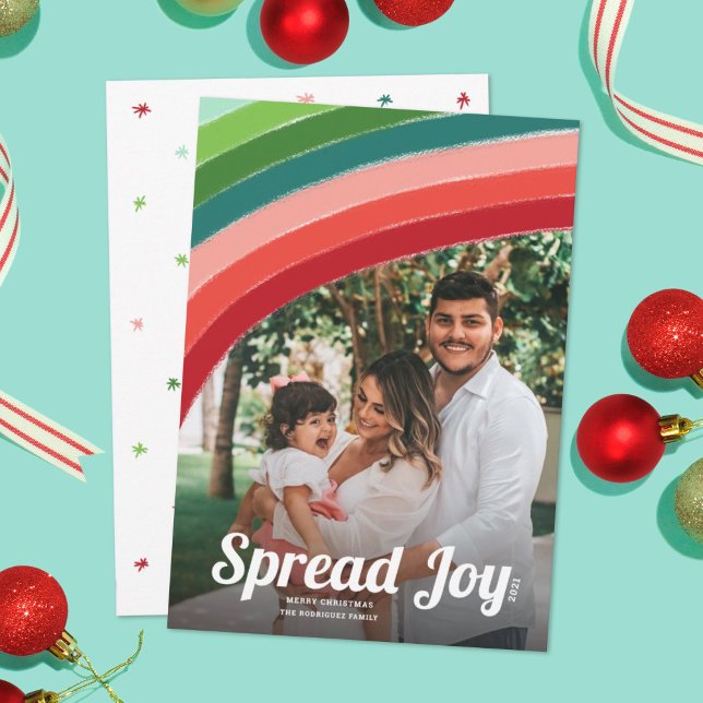 Retro Rainbow Christmas Photo Holiday Card (Creator Uploaded)