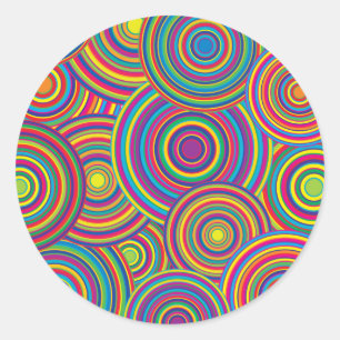 Retro Rainbow Circles Pattern Classic Round Sticker