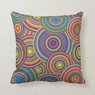 Retro Rainbow Circles Pattern Cushion