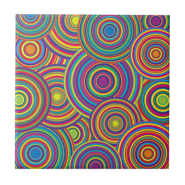 Retro Rainbow Circles Pattern Tile (Front)