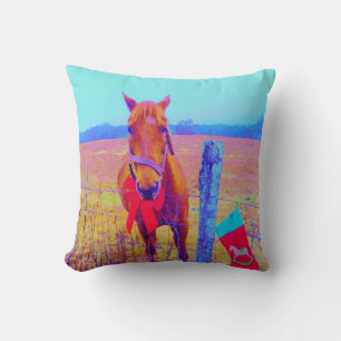 Retro Rainbow coloured Christmas Horse Cushion