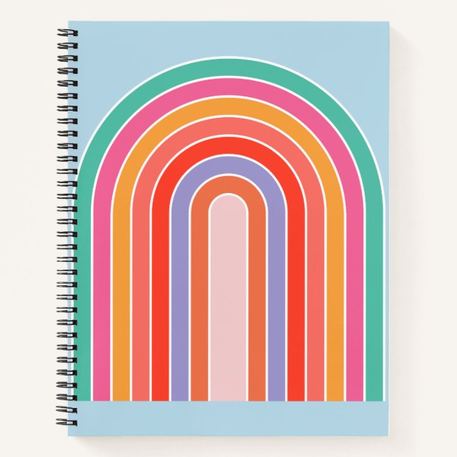 Retro Rainbow Colourful Blue Notebook (Front)