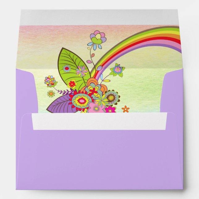 Retro Rainbow Colourful Florals Lilac Envelope (Back (Bottom))
