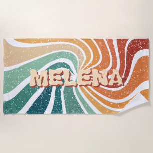 Retro Rainbow Custom Name Vintage Beach Towel