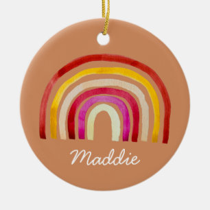 Retro Rainbow cute watercolor Ceramic Tree Decoration