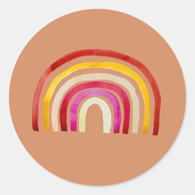Retro Rainbow cute watercolor Classic Round Sticker (Front)