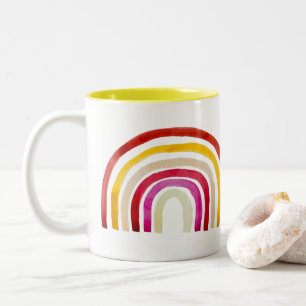 Retro Rainbow cute watercolor Two-Tone Coffee Mug
