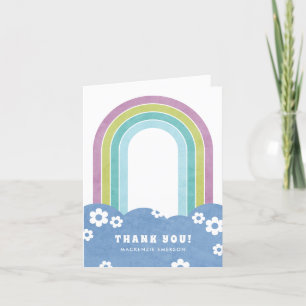 Retro Rainbow & Daisies Thank You Card - Purple