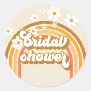 Retro Rainbow Daisy Groovy bridal shower Classic Round Sticker
