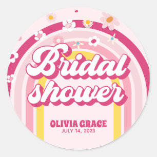 Retro Rainbow Daisy Groovy Bridal Shower Classic Round Sticker