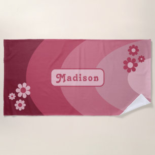 Retro Rainbow Daisy Personalised Beach Towel