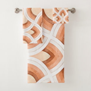 Retro Rainbow Design In Pastel Rust and Desert Bath Towel Set