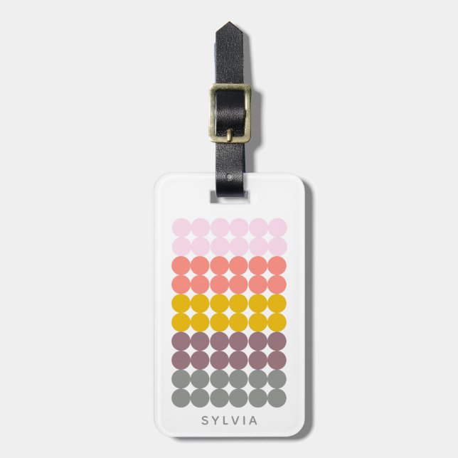 Retro Rainbow Dot Grid Pattern Personalised Name Luggage Tag (Front Vertical)