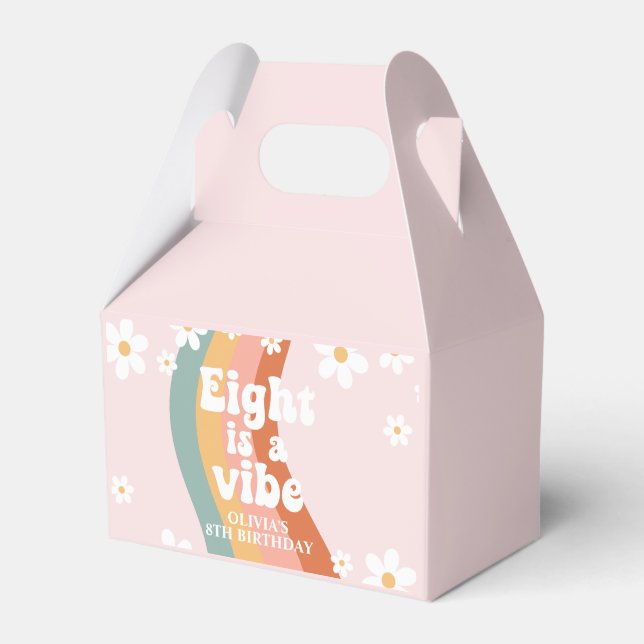 Retro Rainbow Eight is a Vibe Daisy 8th Birthday Favour Box (Front Side)