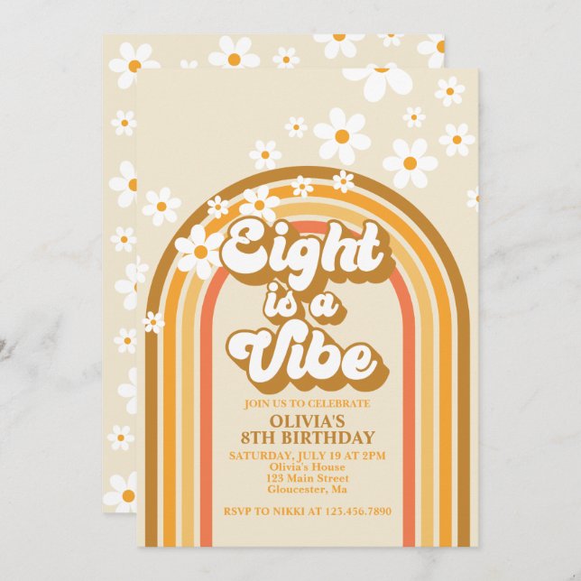 Retro Rainbow Eight is a Vibe Groovy 8th Birthday Invitation (Front/Back)