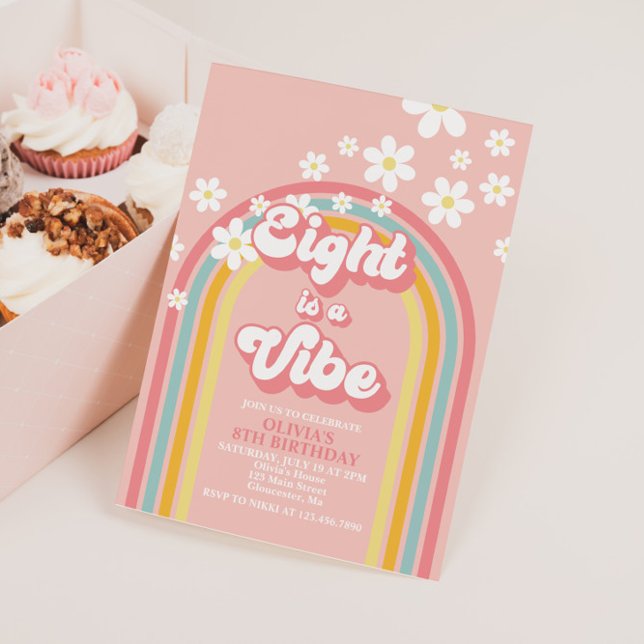 Retro Rainbow Eight is a Vibe Groovy 8th Birthday Invitation (Creator Uploaded)