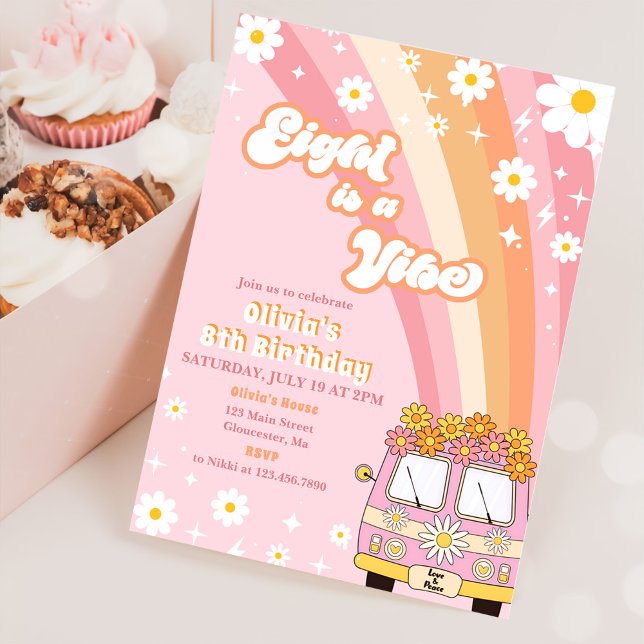 Retro Rainbow Eight is a Vibe Groovy 8th Birthday Invitation (Creator Uploaded)