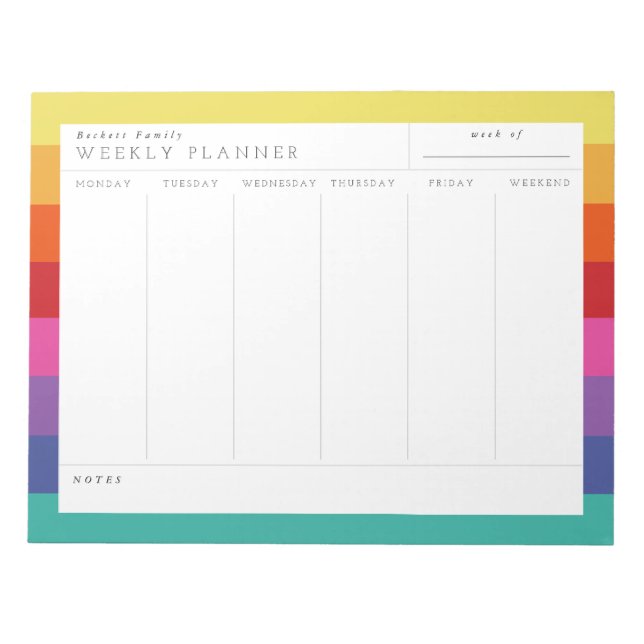 Retro Rainbow Family Weekly Planner Notepad (Front)