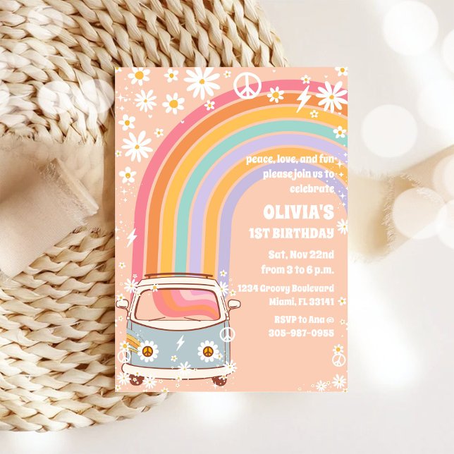 Retro Rainbow First Birthday Invitation (Creator Uploaded)