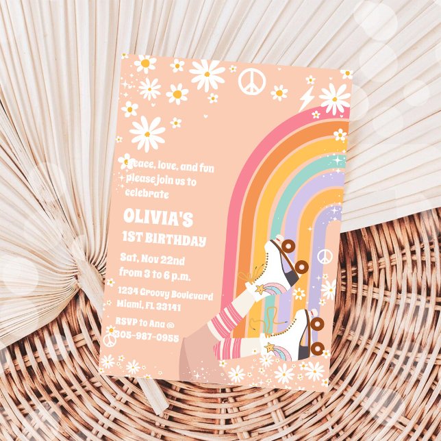 Retro Rainbow First Birthday Invitation (Creator Uploaded)