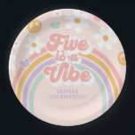Retro Rainbow Five is a Vibe 5th Birthday Paper Plate<br><div class="desc">Five is a Vibe! Retro inspired 5th birthday plates with 70's style fonts and colours.</div>