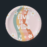 Retro Rainbow Five is a Vibe Daisy 5th Birthday Paper Plate<br><div class="desc">Retro rainbow swirl Five is a Vibe 5th birthday party.</div>