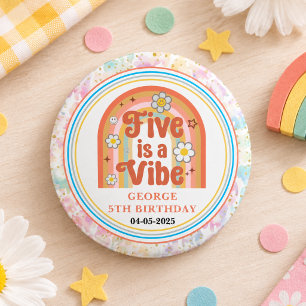 Retro Rainbow FIVE is a Vibe Groovy 5th Birthday 3 Cm Round Badge