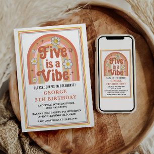 Retro Rainbow FIVE is a Vibe Groovy 5th Birthday Invitation