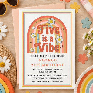 Retro Rainbow FIVE is a Vibe Groovy 5th Birthday Invitation
