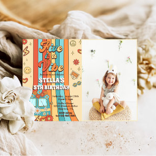 Retro Rainbow Five is a Vibe Groovy 5th Birthday  Invitation