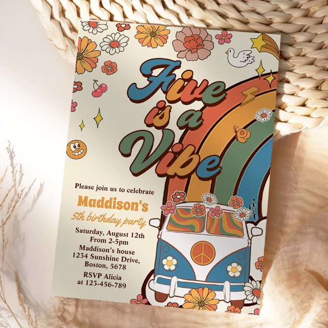 Retro Rainbow Five is a Vibe Groovy 5th Birthday Invitation (Creator Uploaded)