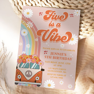 Retro Rainbow Five is a Vibe Groovy 5th Birthday  Invitation