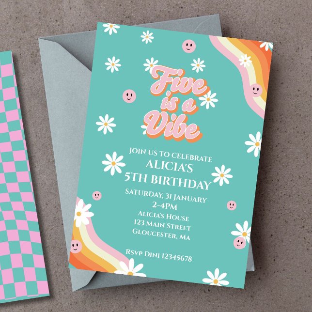 Retro Rainbow FIVE is a Vibe Groovy 5th Birthday  Invitation (Creator Uploaded)