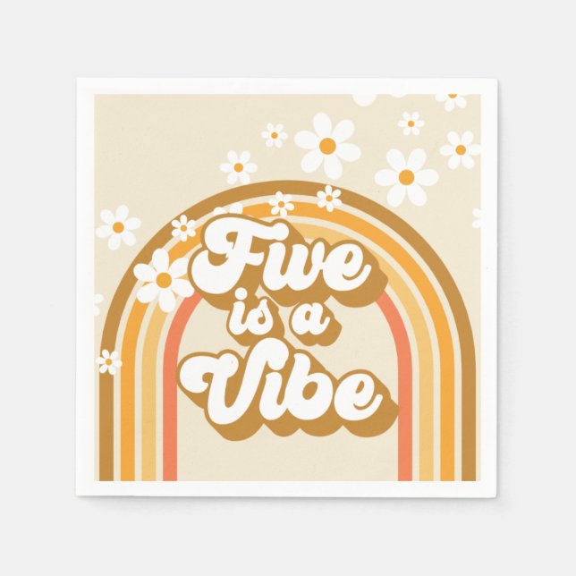 Retro Rainbow FIVE is a Vibe Groovy 5th Birthday Napkin (Front)