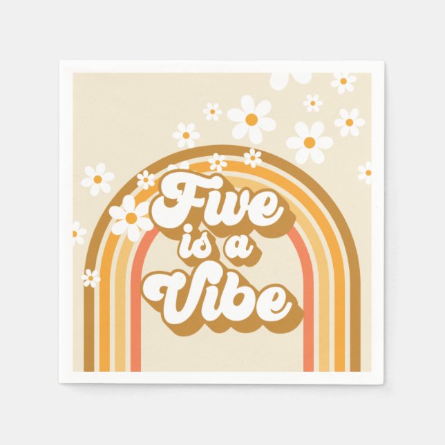 Retro Rainbow FIVE is a Vibe Groovy 5th Birthday Napkin (Front)