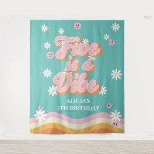 Retro Rainbow FIVE is a Vibe Groovy 5th Birthday  Tapestry