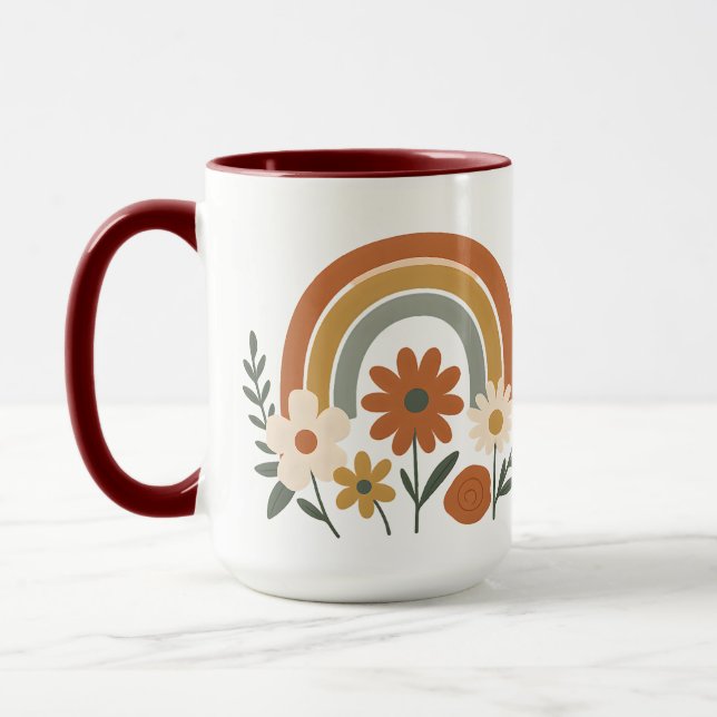 Retro Rainbow Floral Ceramic Mug (Left)