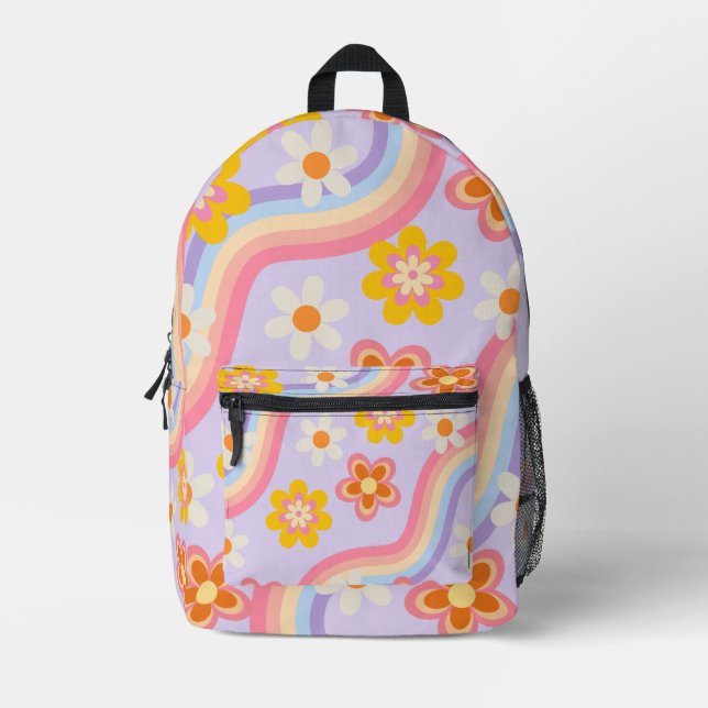 Retro Rainbow floral Printed Backpack (Front)