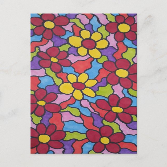 Retro Rainbow Flower Pattern  Postcard (Front)